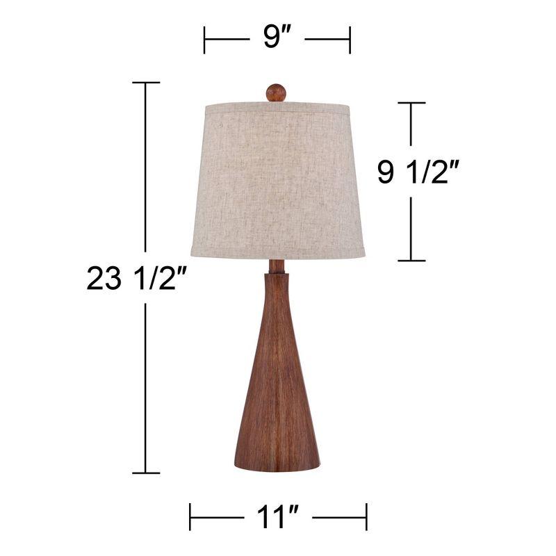 360 Lighting Fraiser 23 1/2" High Cone Small Mid Century Modern Accent Table Lamps Set of 2 Brown Wood Finish Living Room Bedroom Oatmeal Shade