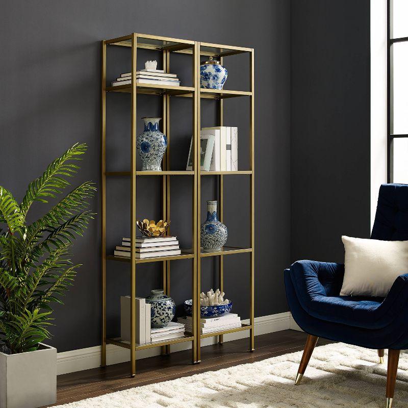 73" 2pc Aimee Narrow Etagere Set Gold - Crosley: Tempered Glass Shelves, Steel Frame, 4-Tier Storage