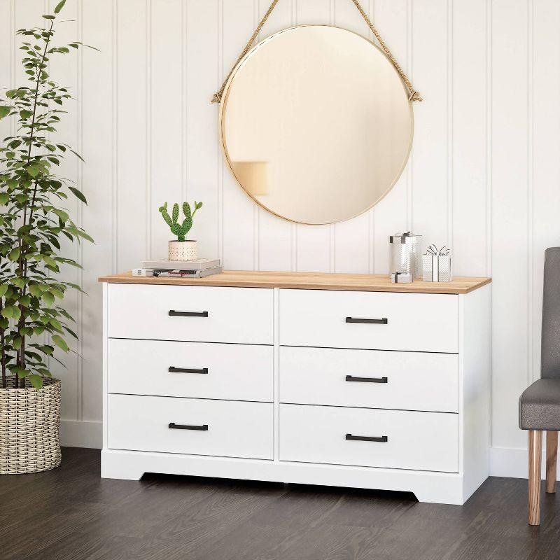 Prepac Rustic Ridge Farmhouse 6 Drawer Bedroom Dresser White/Oak
