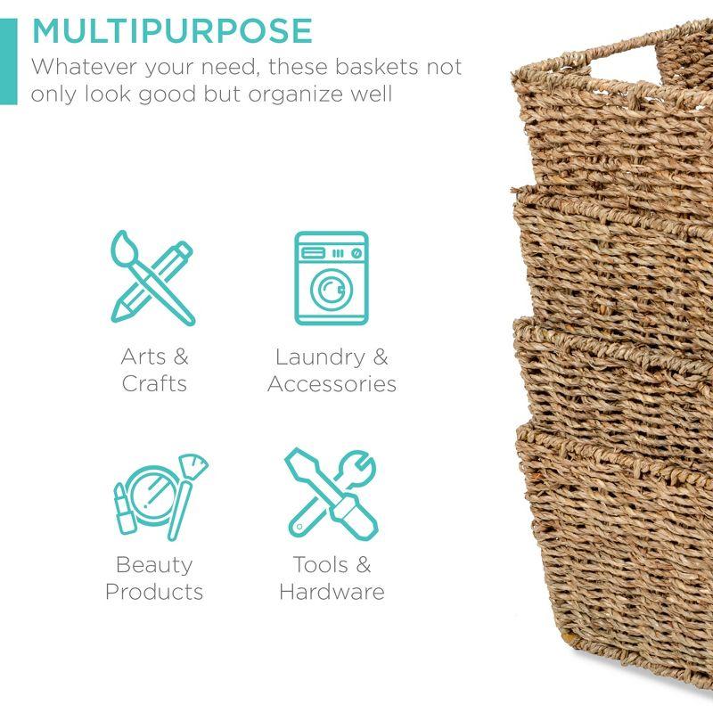 Best Choice Products Set of 4 Multipurpose Stackable Seagrass Storage Laundry Organizer Baskets w/ Handles