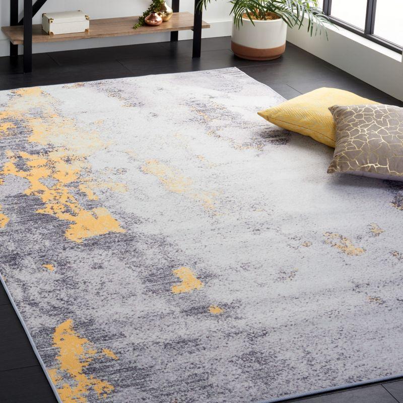 Tacoma TAC803 Power Loomed Machine Washable Skid-Resistant Indoor Accent Rug - Grey/Gold - 4'x4' - Safavieh