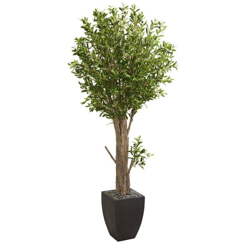 Lifelike Olive Silk Tree in Square Black Planter - 74 in