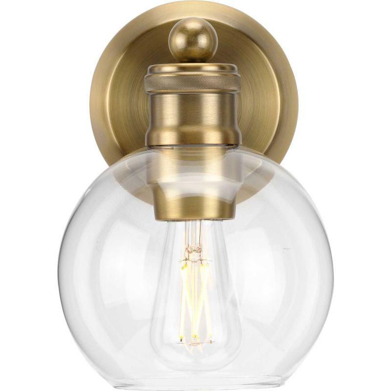 Progress Lighting, Hansford Collection, 1-Light Bath Vanity, Vintage Brass, Clear Globe Glass Shade