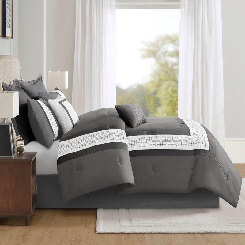 510 Design 8pc Queen Elmore Embroidered Comforter Set Dark Gray