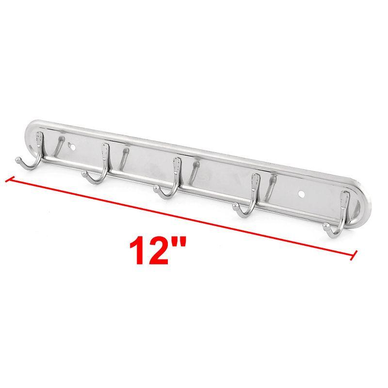 Unique Bargains Washroom Wall Mounted 5 Hooks Towel Hat Coat Small-Sized Hooks and Hangers Silver Tone 2 Pcs