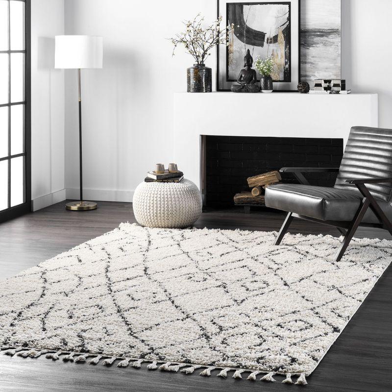 Off-White Diamond Braided Shag Rectangular Area Rug