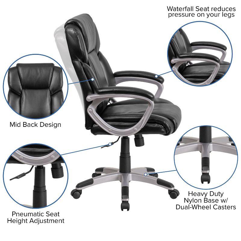 Flash Furniture Mid-Back Black LeatherSoft Executive Swivel Office Chair with Padded Arms
