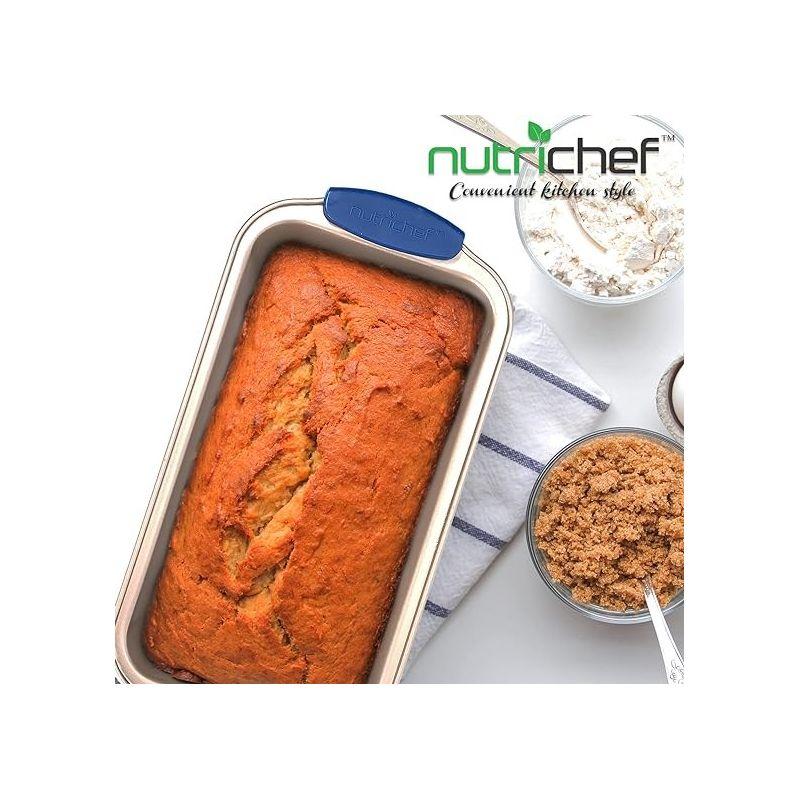 NutriChef Non-Stick Loaf Pan - Deluxe Nonstick Gold Coating Inside and Outside with Blue Silicone Handles