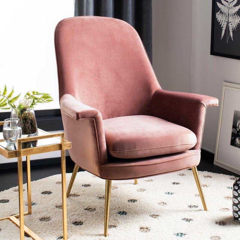 Dusty Rose Velvet Wood Contemporary Accent Arm Chair