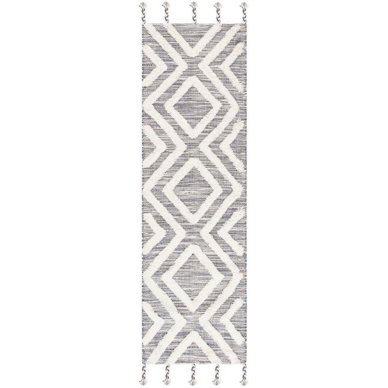 Elevated Tribal Artistry Hand-Knotted Grey/Ivory Wool Runner Rug