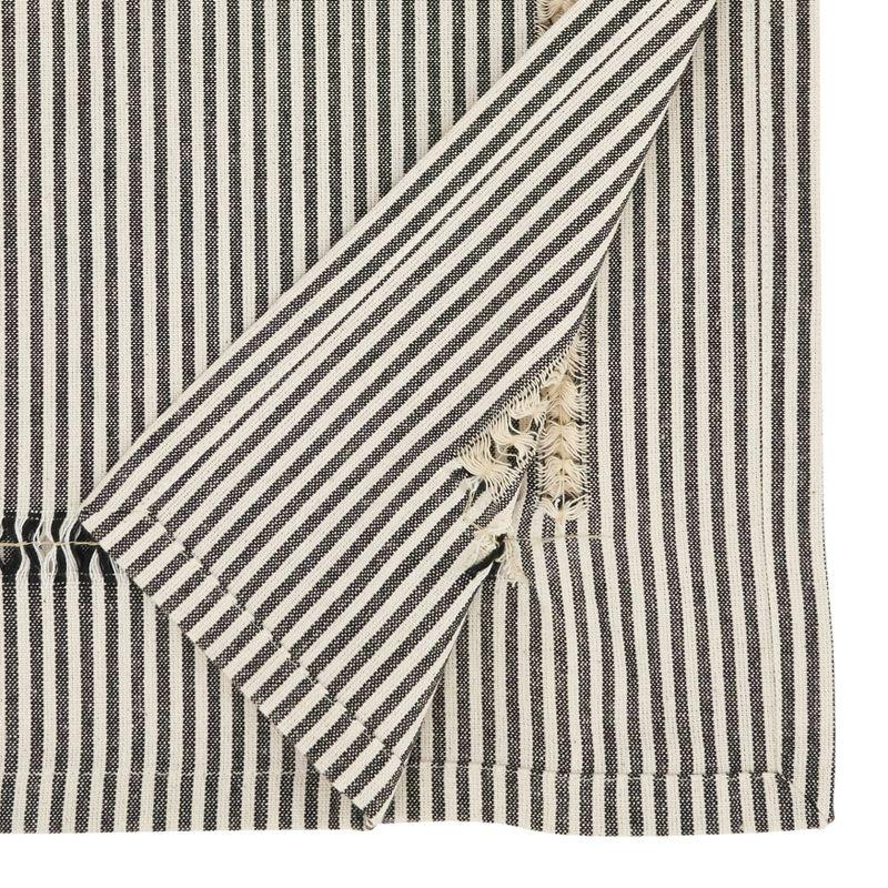 Black and White Striped Cotton Hemstitched Table Runner