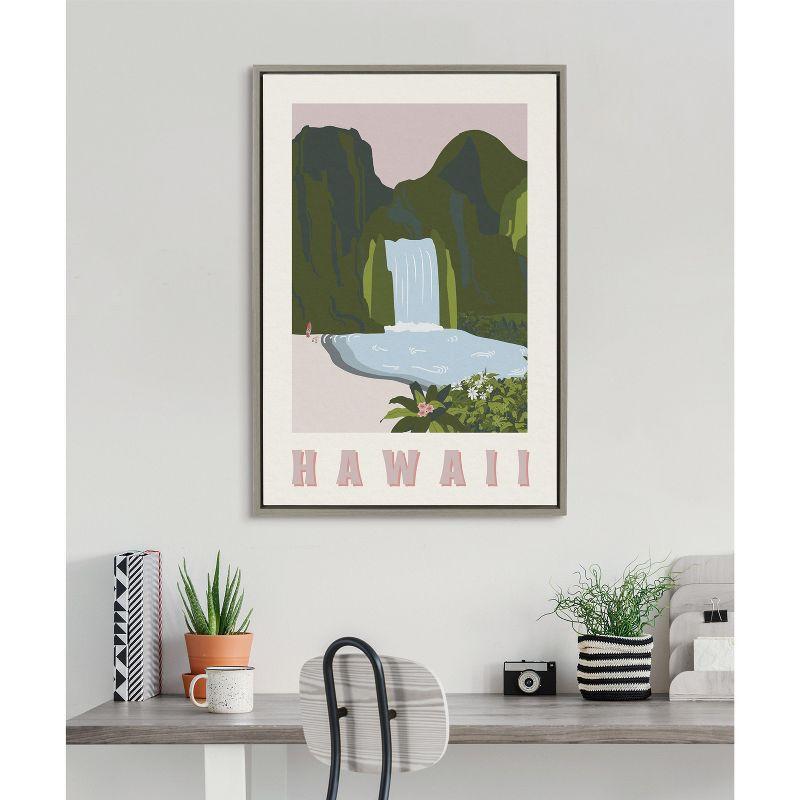 Kate and Laurel Sylvie Travel Poster Hawaii Framed Canvas by Chay O., 23x33, Gray