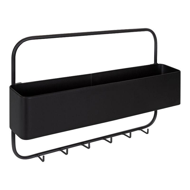 Black Metal Wall Pocket Organizer with Hooks, 21" x 14"