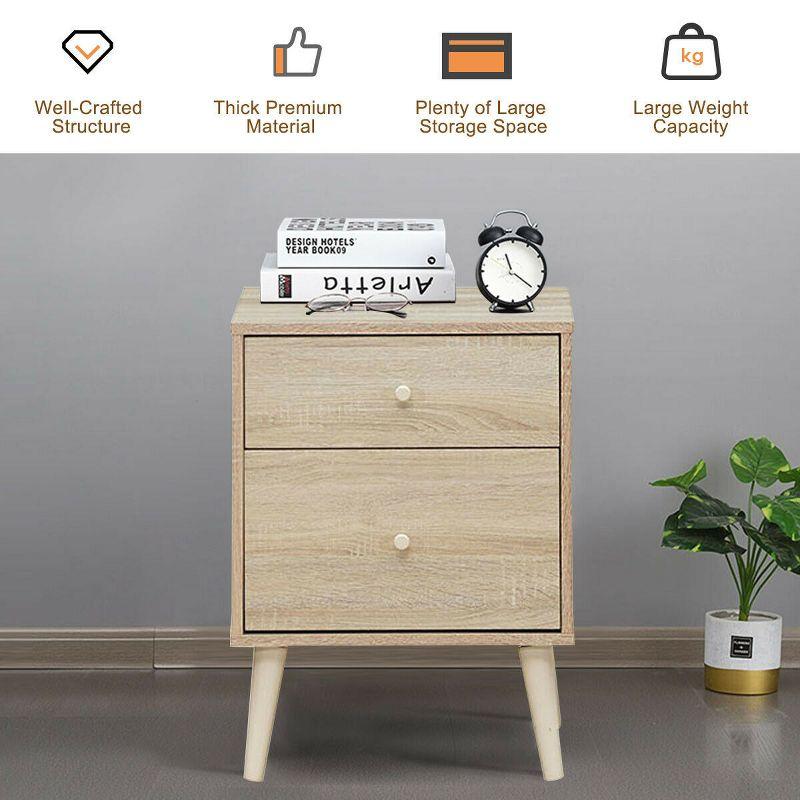 Costway Nightstand 2-Drawer Beside End Side Table w/Rubber Legs Oak Finish
