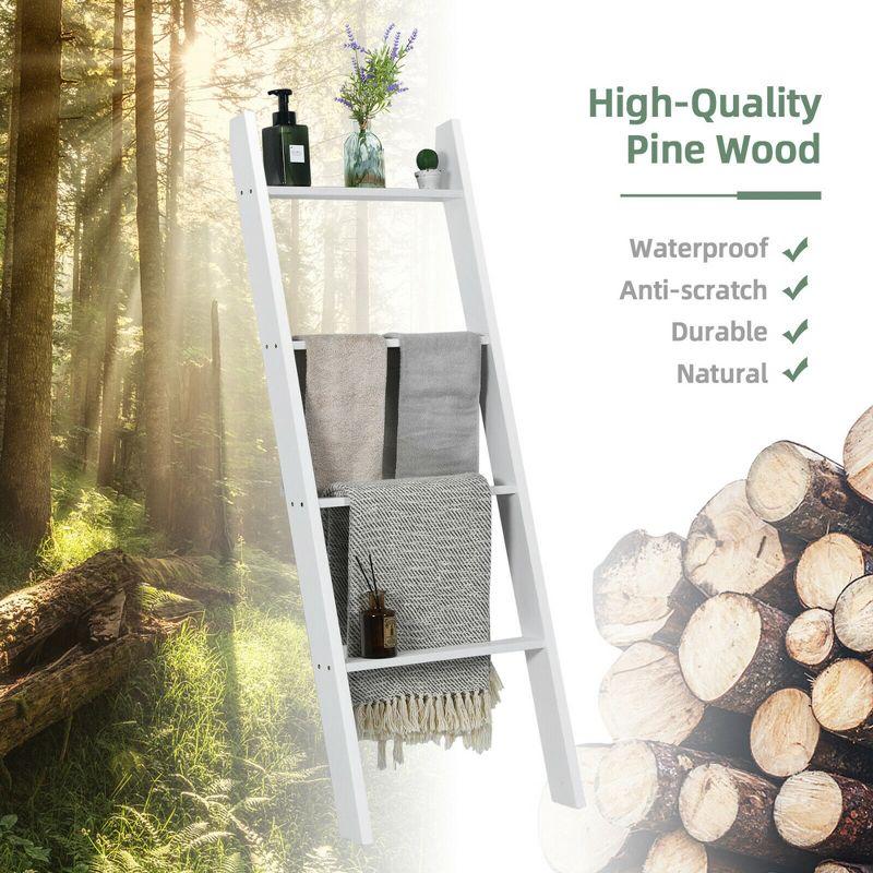 Costway Wall Leaning Blanket Ladder Wood Decorative Quilt Blankets Holder Rack White