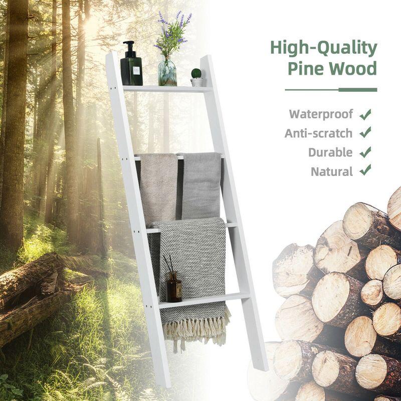 White Pine Wood 4-Tier Wall Leaning Blanket Ladder