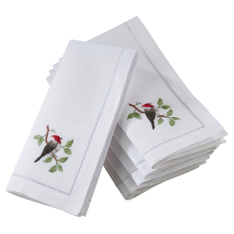 Saro Lifestyle Embr'd Woodpecker Hemstitch Napkin, 20" Square, White (Set of 6)