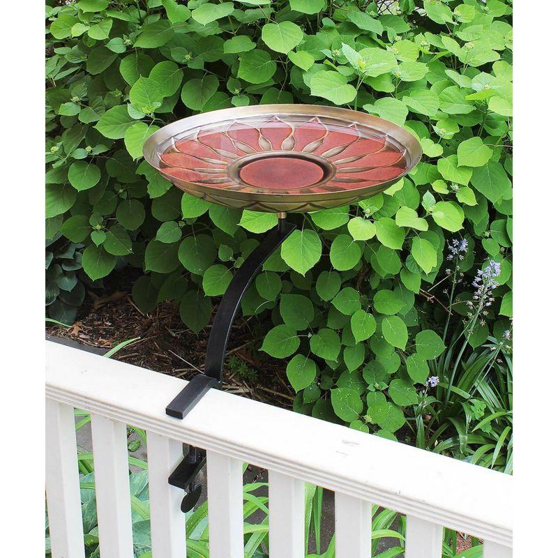 18" Brass and Red Metal African Daisy Birdbath with Rail Mount