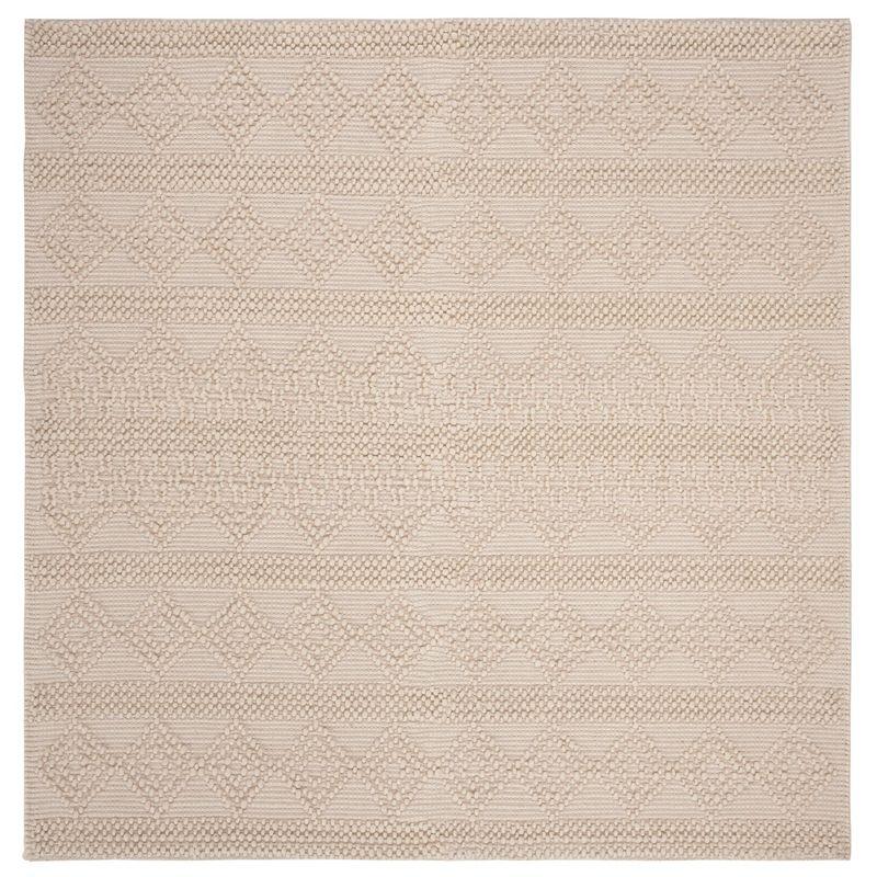 Ivory Square Flat Woven Handmade Wool Rug - Easy Care 5'