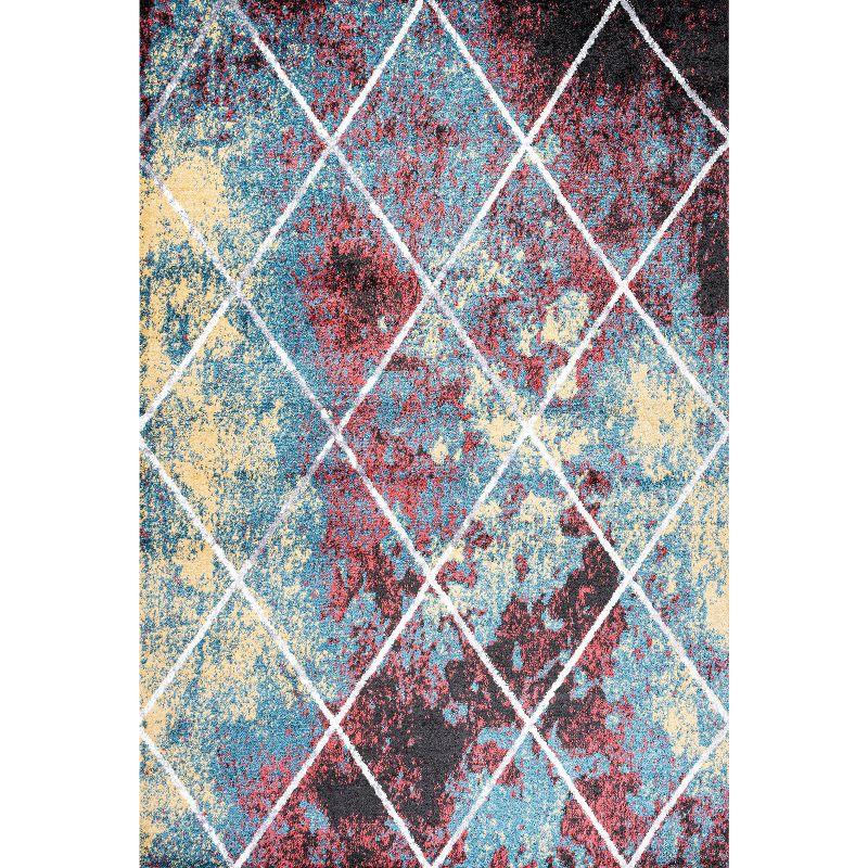 4'x6' Cole Minimalist Diamond Trellis Area Rug, Multi/White - JONATHAN Y
