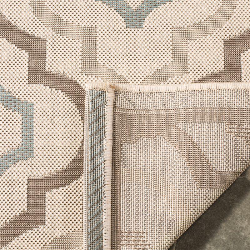 Beige and Aqua Geometric Square Indoor/Outdoor Area Rug