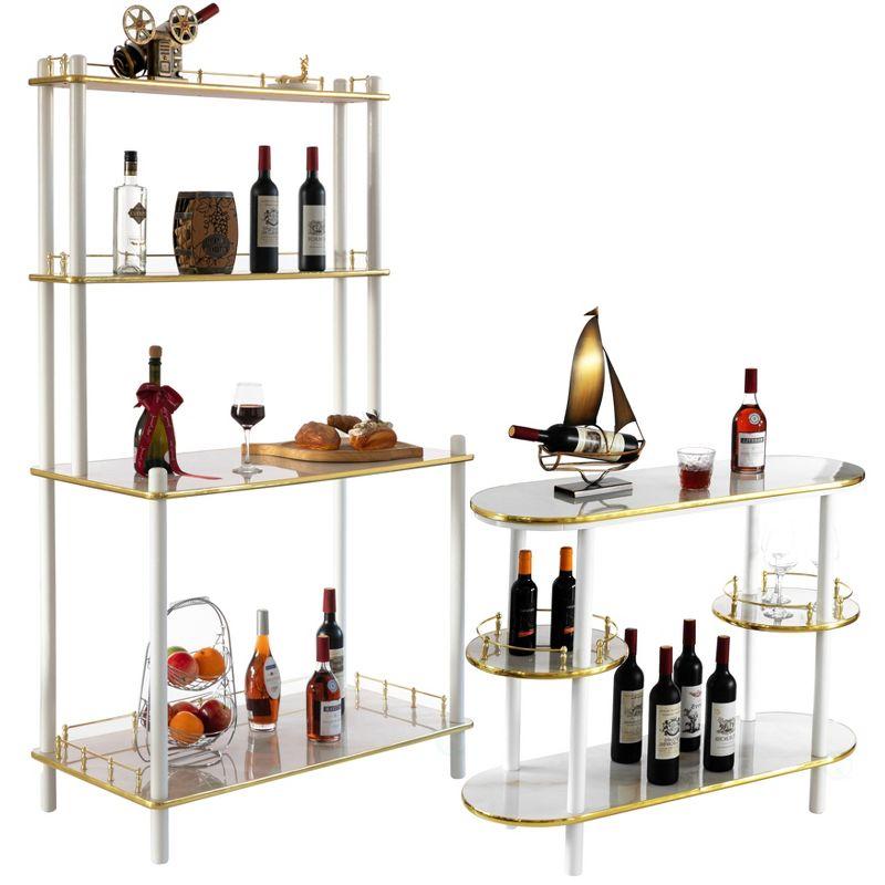 White and Gold Glass Bar Console with Open Shelves