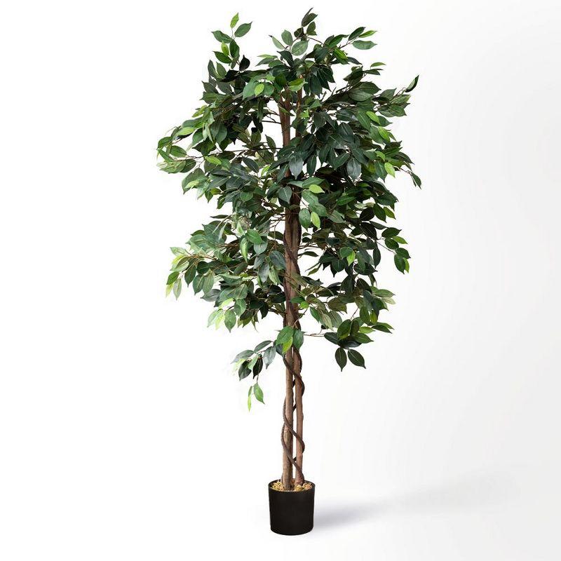 Forever Leaf 72" Artificial Ficus Silk Tree in Black Pot, Indoor Artificial Plant for Home Decor