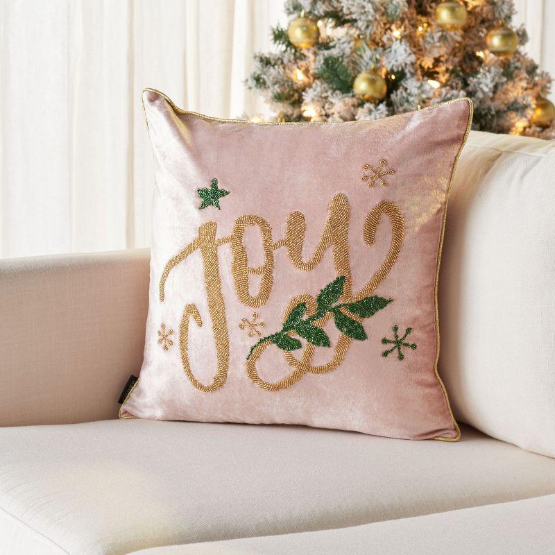 Pink Cotton-Viscose Joy Pillow with Beaded Design