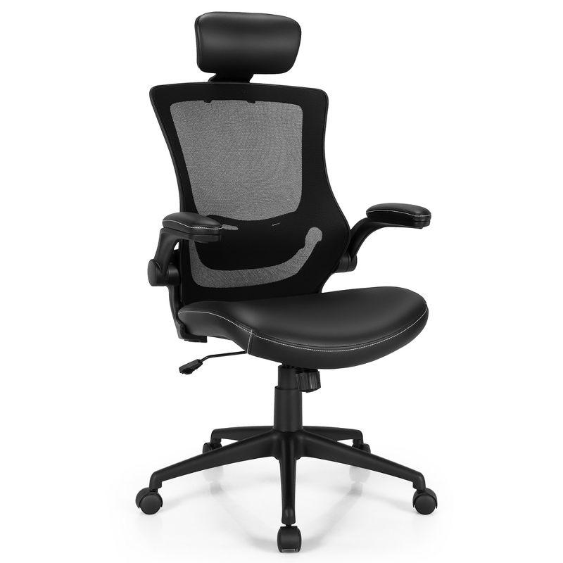 ErgoFlex Mesh and Leather Adjustable Office Chair with Swivel Base - Black