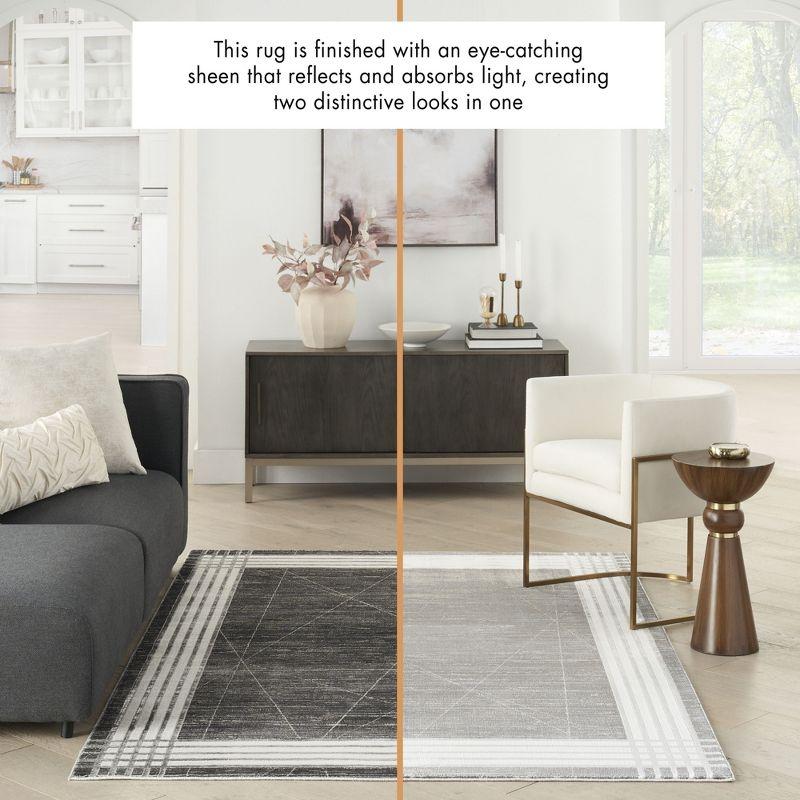Nourison Desire Modern Art Deco Bordered Indoor Area Rug Charcoal Silver 9' x 12'