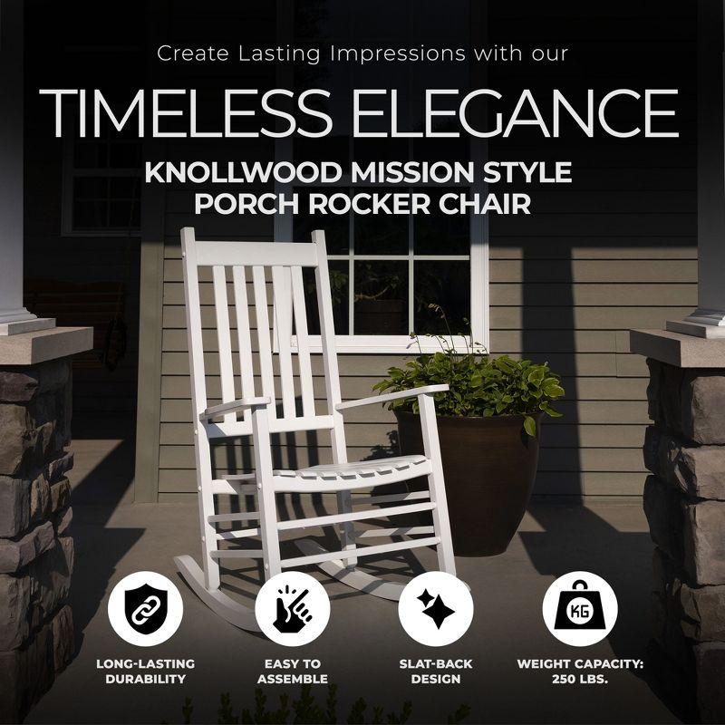 Knollwood Mission Style Timeless Classic High Back 300 Pound Weight Capacity Kiln-dried Hardwood Outdoor Patio Rocking Chair, White