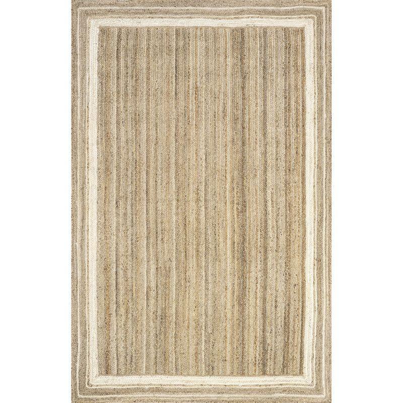 Nuloom Rikki Bordered 6x9 Jute Indoor Area Rug for Dining Room Rug Neutral Rug Living Room Rug Kitchen, Off White/Natural