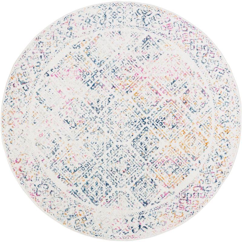 Ivory and Multicolor Round Synthetic Area Rug