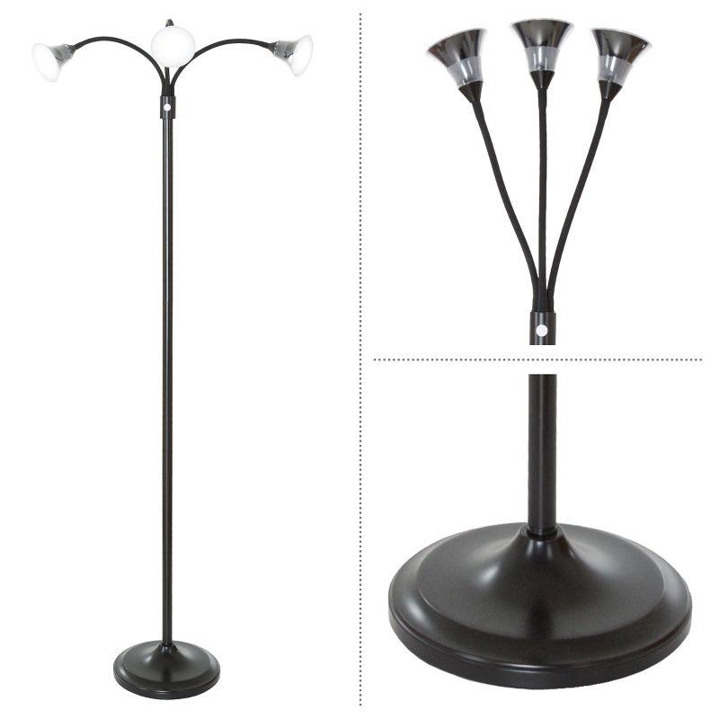 Hastings Home 3 Head LED Floor Lamp With Adjustable Arms, Touch Switch and Dimmer – Black