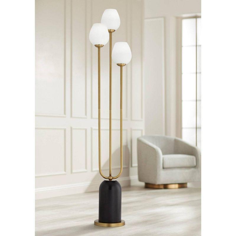 360 Lighting Grayson Modern Glam Luxury 70" Tall Standing Floor Lamp Large Pole 3-Light Foot Switch Gold Black Metal Living Room Bedroom House Reading