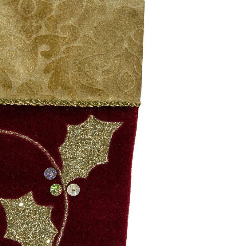 20.5-Inch Velvet Gold and Maroon Etched Cuff Christmas Stocking