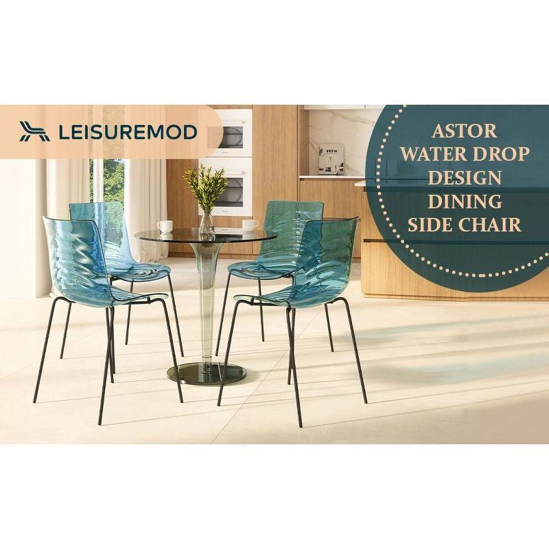 LeisureMod Astor Acrylic Dining Chair - Water Ripple Design & Chrome Finish Metal Legs, Stackable Accent Side Chair