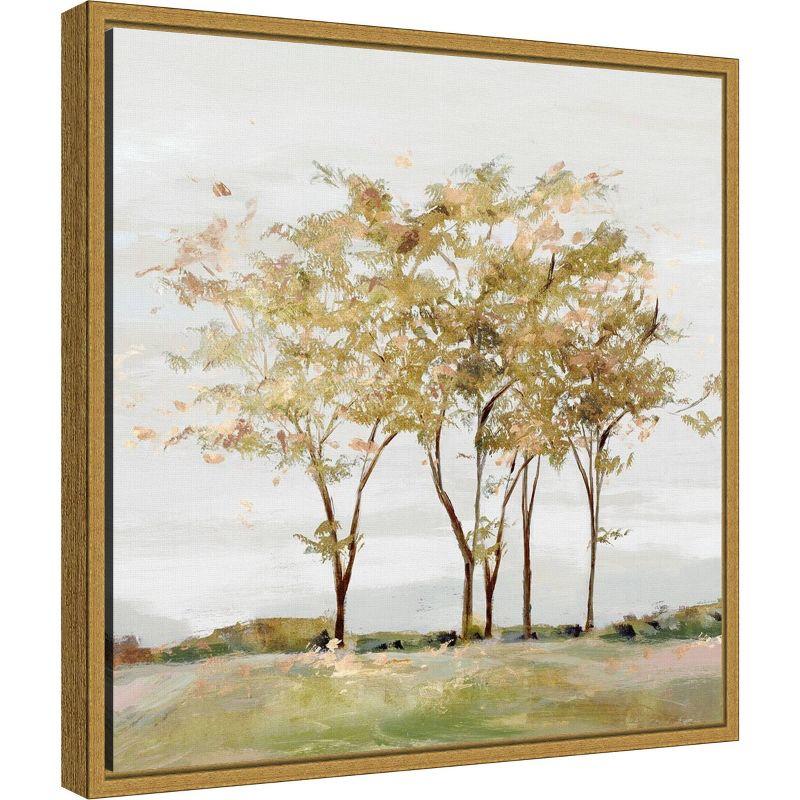 16" x 16" Golden Acre Wood by Isabelle Z Framed Canvas Wall Art - Amanti Art: Serene Meadow & River Trees Scene