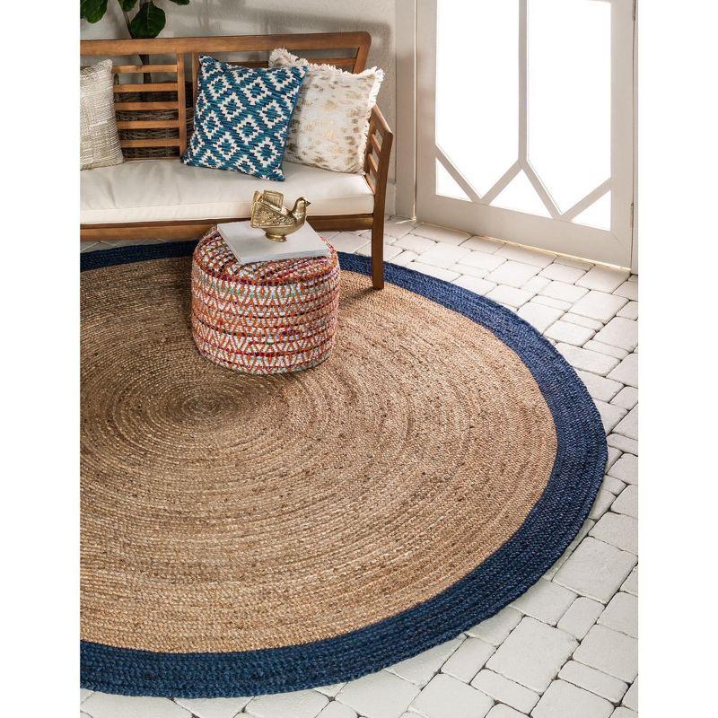 Handmade Round Natural Jute and Cotton Area Rug