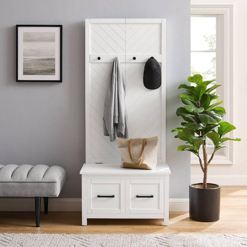 Kayce Hall Tree White - Crosley: Mudroom Storage Solution, Entryway Organizer with 4 Hooks, Veneer Finish