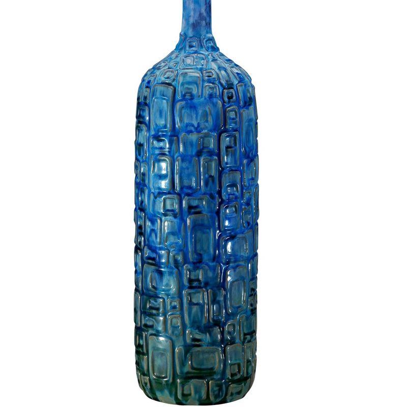 Possini Euro Design Mid Century Modern Table Lamp Ceramic Tiled Teal Tall Tan Linen Drum Shade for Living Room Family Bedroom (Colors May Vary)