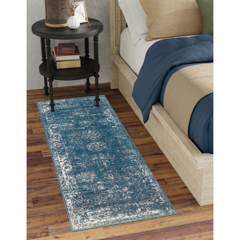 Blue and Ivory Low Pile Reversible Runner Rug