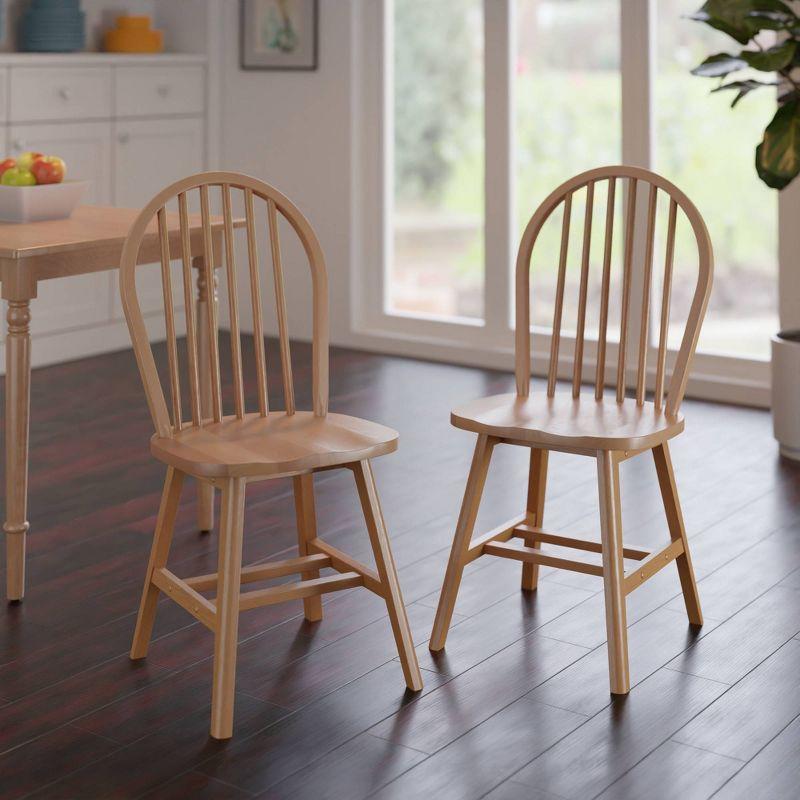 Natural Wood High Back Windsor Side Chair Set