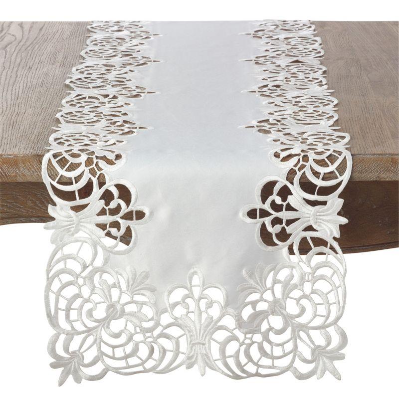 Elegant White Floral Cutwork Polyester Table Runner