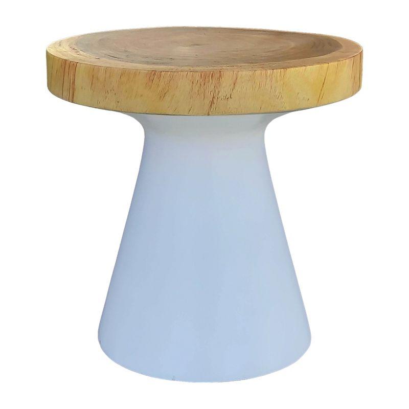 16" Natural Suar Wood Round Accent Table with White Base