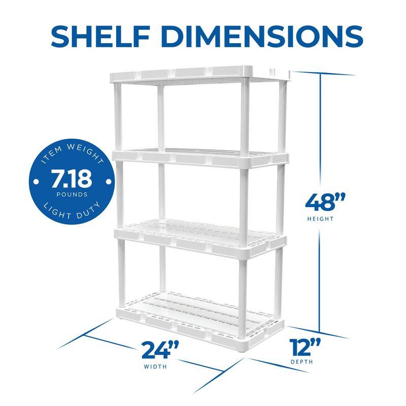 Gracious Living 4 Shelf Knect-A-Shelf Solid Light Duty Storage Unit 24 x 12 x 48" Organizer System for Home, Garage, Basement, and Laundry, Black