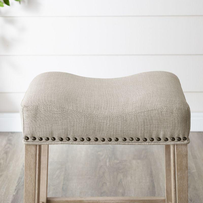 Roundhill Furniture CoCo Upholstered Backless Saddle Seat Counter Stools 24 height, Tan, Set of 2