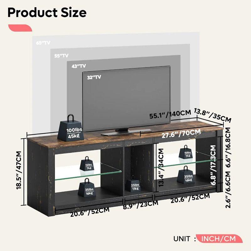 Bestier TV Stand for TVs up to 70" with LED Light, Entertainment Center for PS5 with Shelves, Black Marble