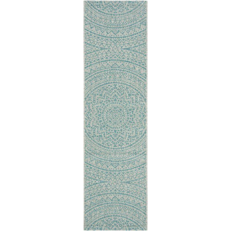 Courtyard CY8734 Power Loomed Indoor and Outdoor Runner Rug - Light Grey/Aqua - 2'3"x8' - Safavieh