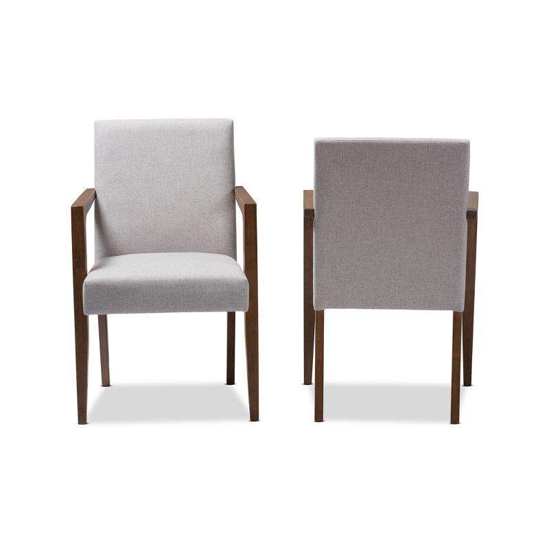 Set of 2 Andrea Mid-Century Modern Upholstered Wooden Armchair - Grayish Beige - Baxton Studio: Polyester, Rubberwood Frame, 250lb Capacity